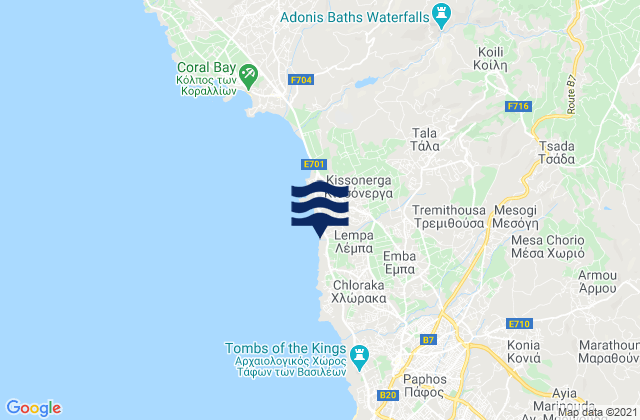 Karte der Gezeiten Mesógi, Cyprus