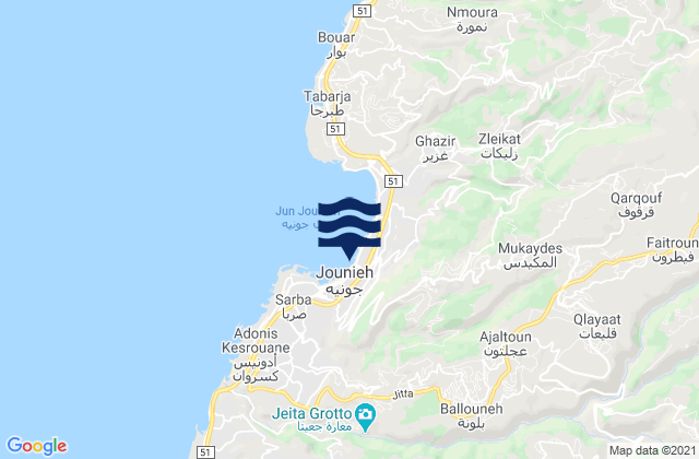 Karte der Gezeiten Metn District, Lebanon