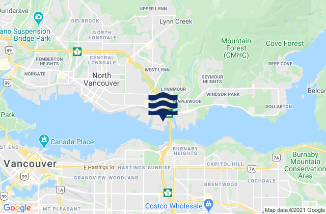 Karte der Gezeiten Metro Vancouver Regional District, Canada