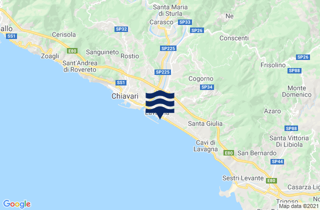 Karte der Gezeiten Mezzanego, Italy
