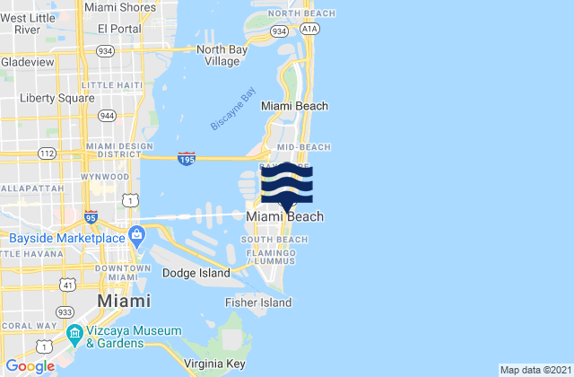 Karte der Gezeiten Miami Beach, United States