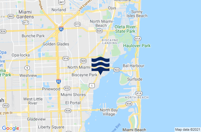 Karte der Gezeiten Miami Gardens, United States