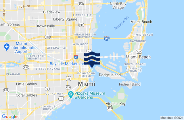 Karte der Gezeiten Miami Miamarina Biscayne Bay, United States