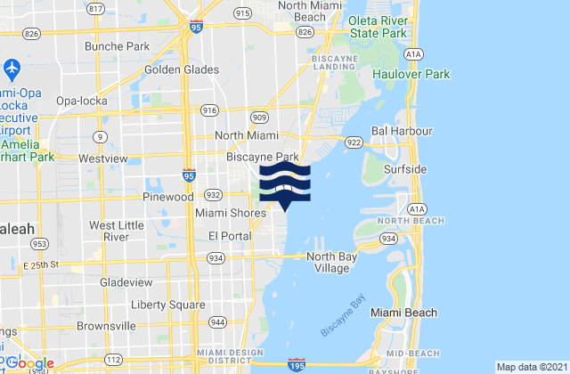 Karte der Gezeiten Miami Shores, United States