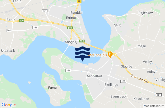 Karte der Gezeiten Middelfart, Denmark
