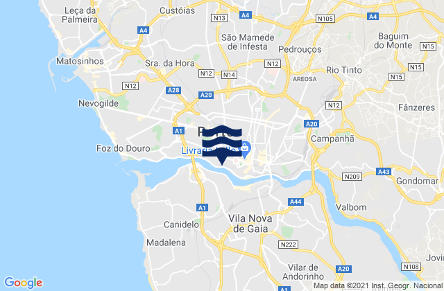 Karte der Gezeiten Milheirós, Portugal