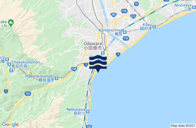 Karte der Gezeiten Minamiashigara Shi, Japan