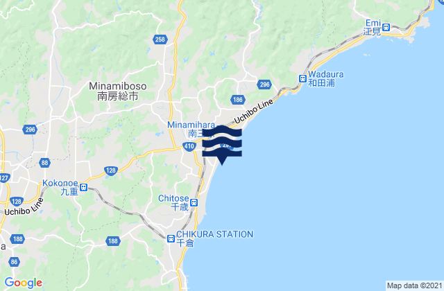 Karte der Gezeiten Minamibōsō Shi, Japan