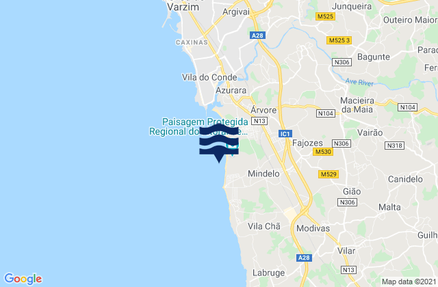 Karte der Gezeiten Mindelo, Portugal