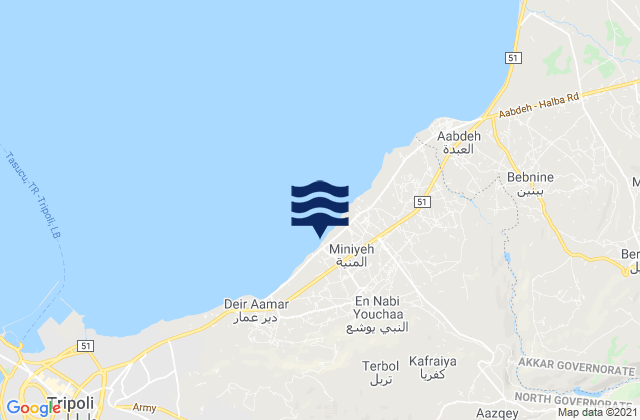 Karte der Gezeiten Miniyeh-Danniyeh, Lebanon