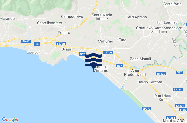 Karte der Gezeiten Minturno, Italy