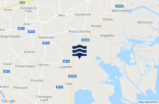 Karte der Gezeiten Mira Taglio, Italy