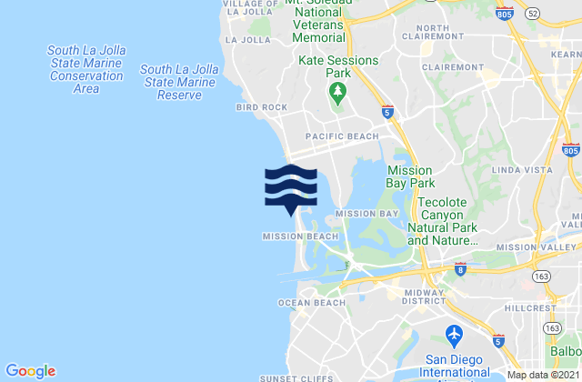 Karte der Gezeiten Mission Beach (San Diego), United States
