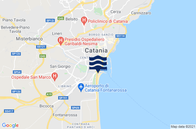 Karte der Gezeiten Misterbianco, Italy