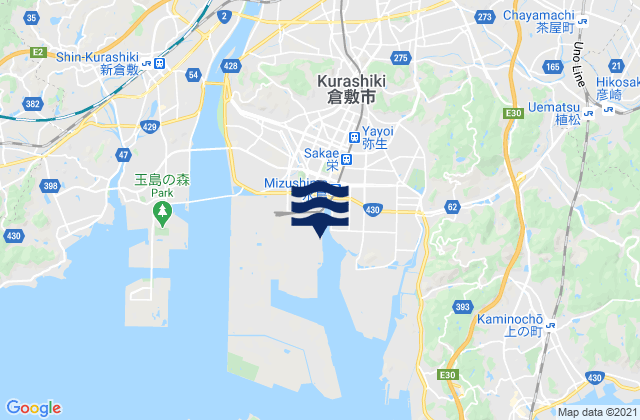 Karte der Gezeiten Mizushima, Japan