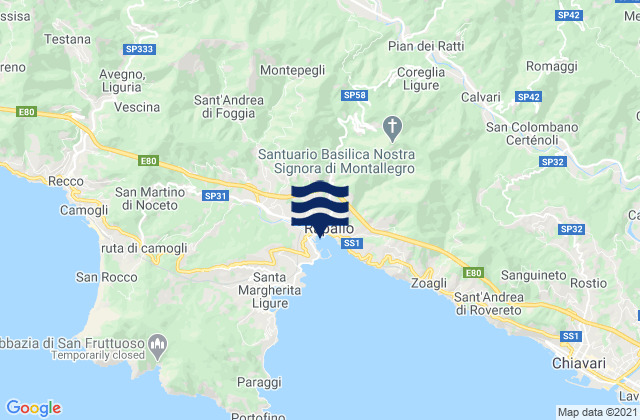 Karte der Gezeiten Moconesi, Italy