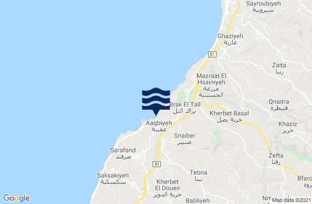 Karte der Gezeiten Mohafazat Liban-Sud, Lebanon