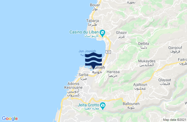 Karte der Gezeiten Mohafazat Mont-Liban, Lebanon