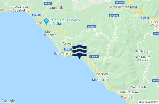 Karte der Gezeiten Moio della Civitella-Pellare, Italy