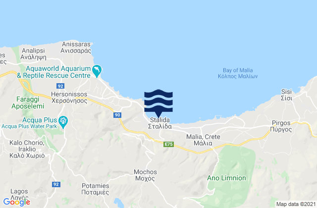 Karte der Gezeiten Mokhós, Greece
