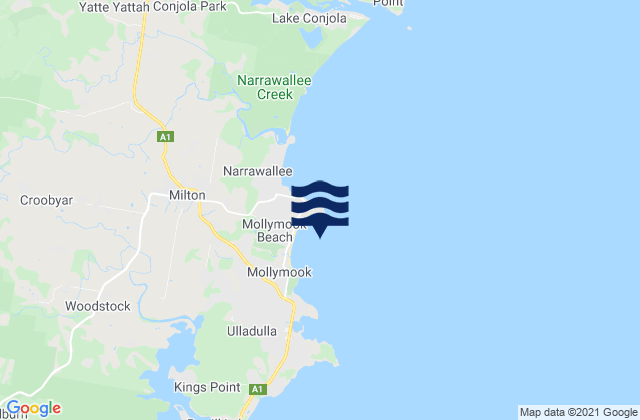 Karte der Gezeiten Mollymook Beach, Australia