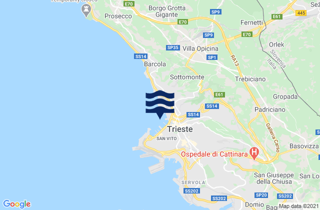 Karte der Gezeiten Molo Audace, Italy
