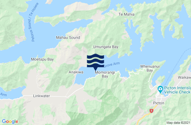 Karte der Gezeiten Momorangi Bay, New Zealand