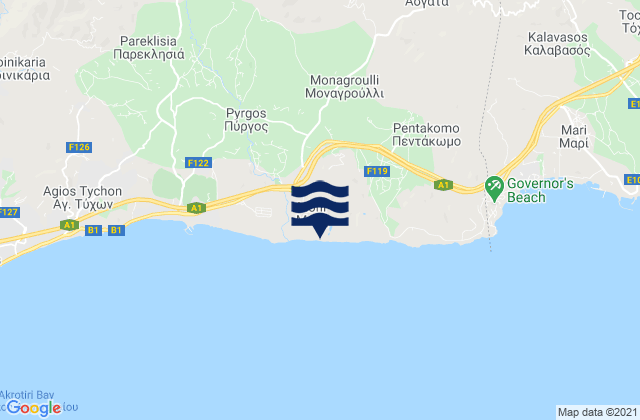 Karte der Gezeiten Monagroúlli, Cyprus