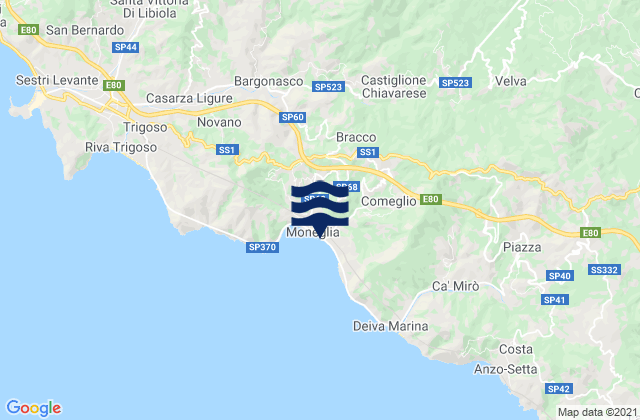 Karte der Gezeiten Moneglia, Italy