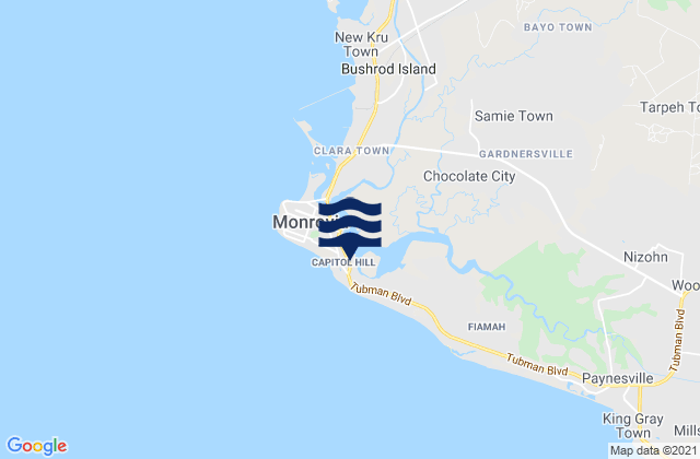 Karte der Gezeiten Monrovia, Liberia