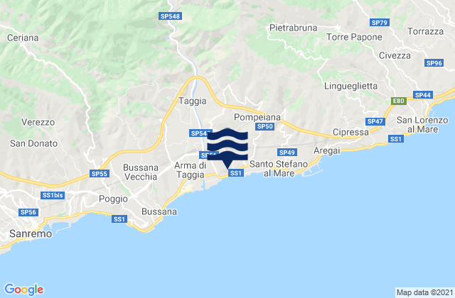 Karte der Gezeiten Montalto Ligure, Italy