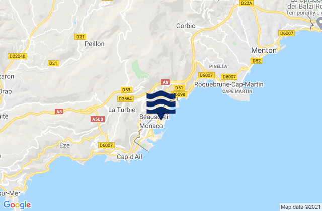 Karte der Gezeiten Monte-Carlo, Monaco