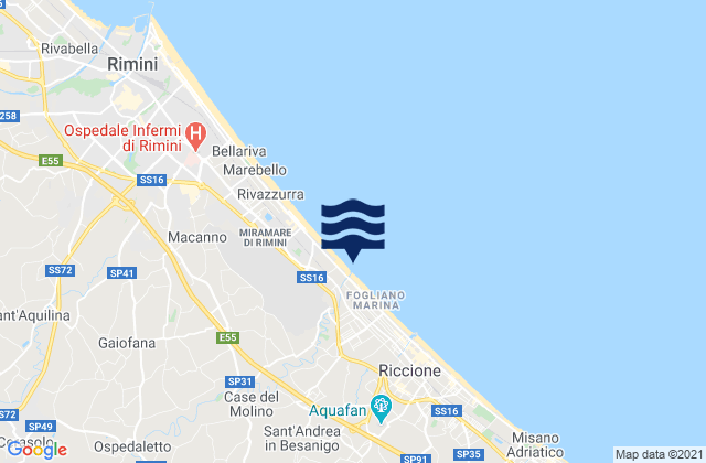 Karte der Gezeiten Monte Colombo, Italy