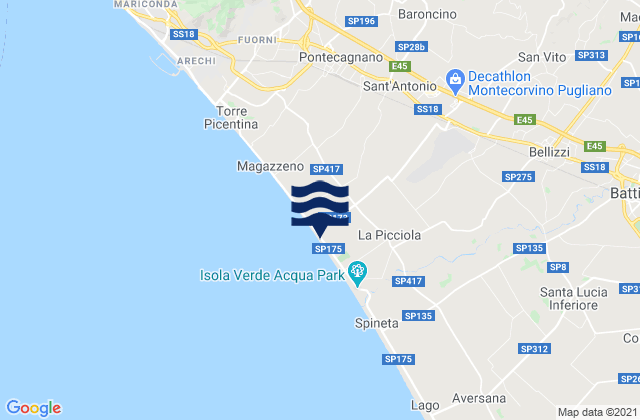 Karte der Gezeiten Montecorvino Rovella, Italy