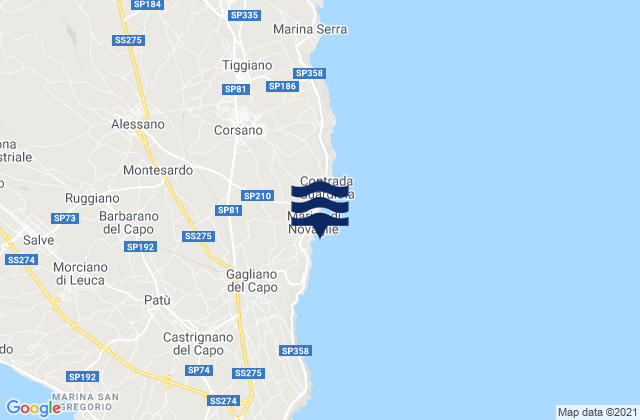 Karte der Gezeiten Montesardo, Italy