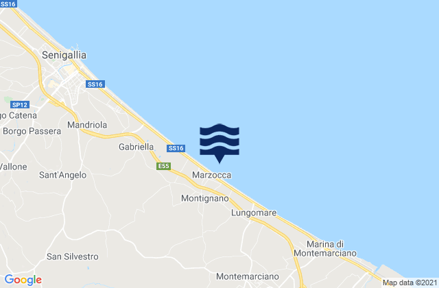Karte der Gezeiten Montignano-Marzocca, Italy