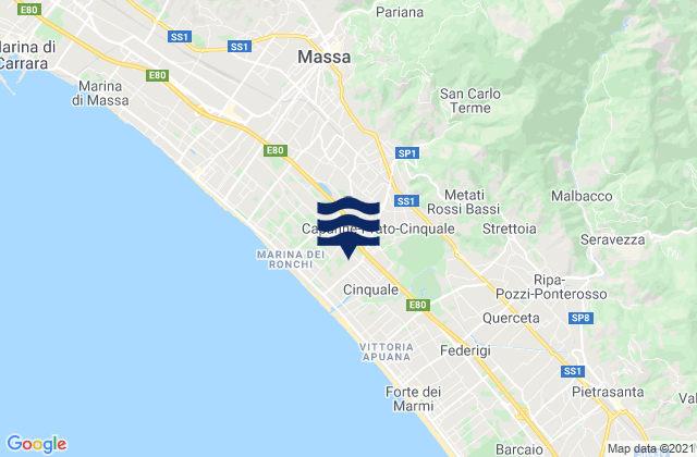 Karte der Gezeiten Montignoso, Italy