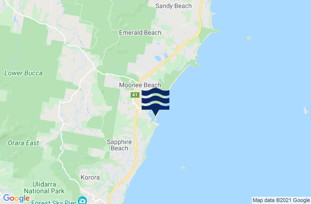 Karte der Gezeiten Moonee Beach, Australia
