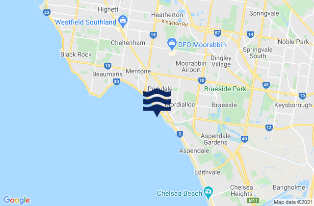 Karte der Gezeiten Mordialloc, Australia