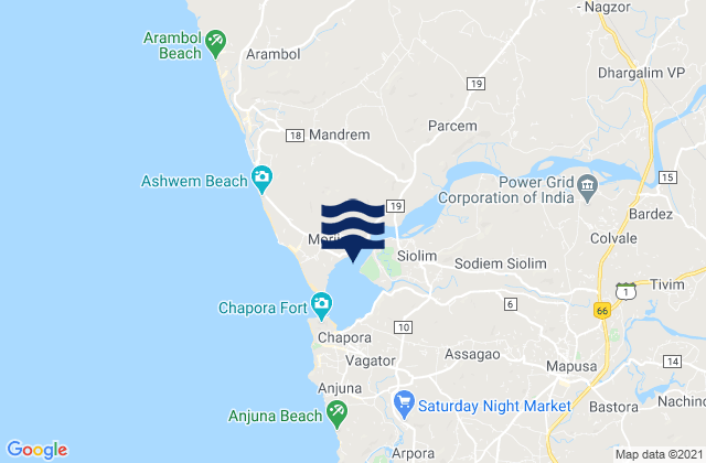 Karte der Gezeiten Morjim, India
