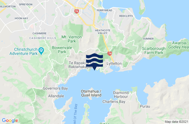 Karte der Gezeiten Motukauatirahi/Cass Bay, New Zealand