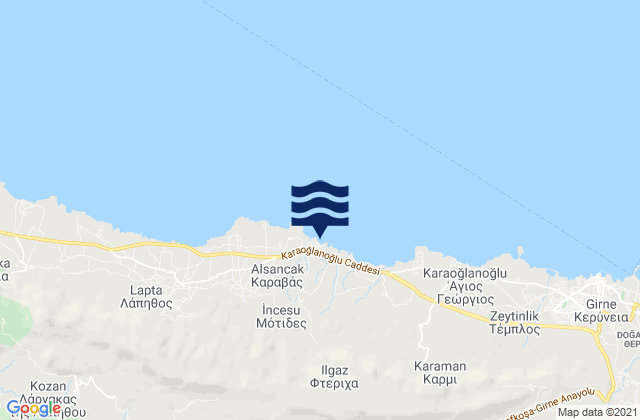Karte der Gezeiten Motídes, Cyprus