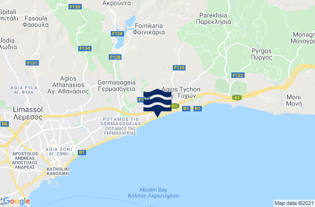 Karte der Gezeiten Mouttagiáka, Cyprus