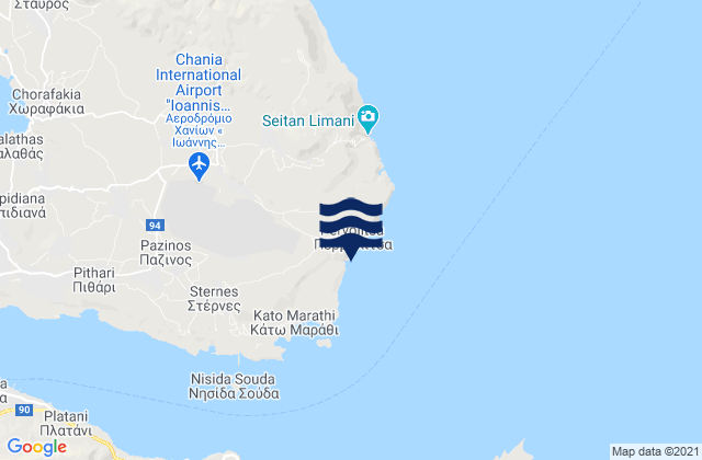 Karte der Gezeiten Mouzourás, Greece