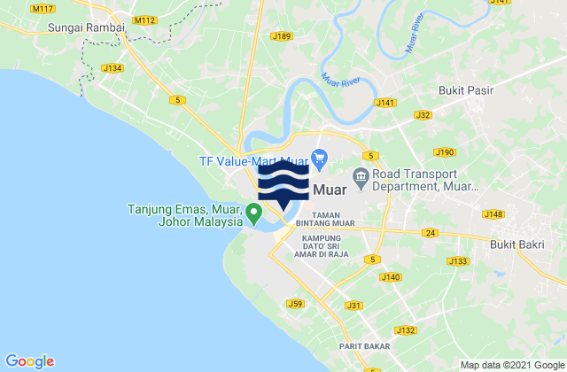 Karte der Gezeiten Muar, Malaysia