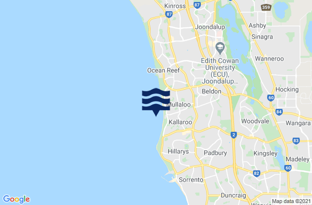 Karte der Gezeiten Mullaloo Beach, Australia