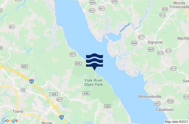Karte der Gezeiten Mumfort Islands, York River, United States