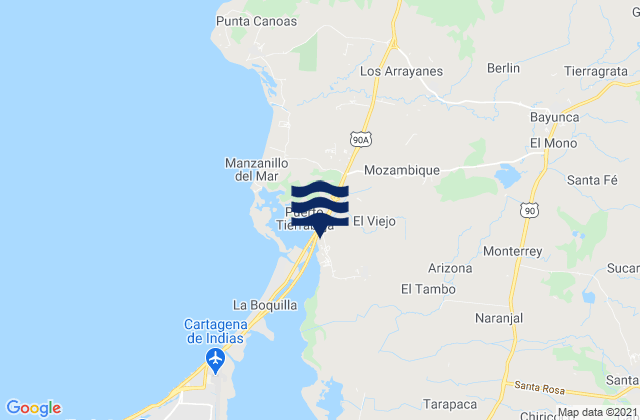 Karte der Gezeiten Municipio de Cartagena de Indias, Colombia