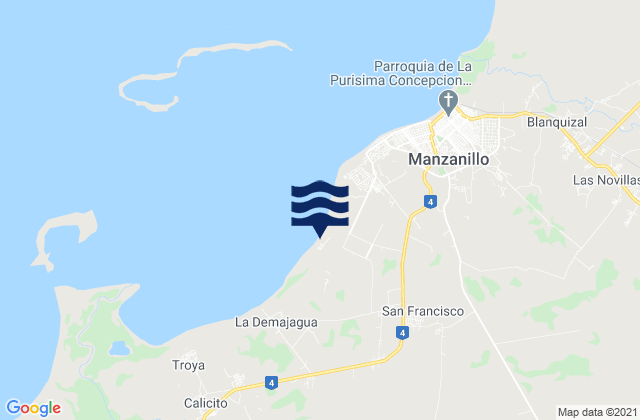 Karte der Gezeiten Municipio de Manzanillo, Cuba