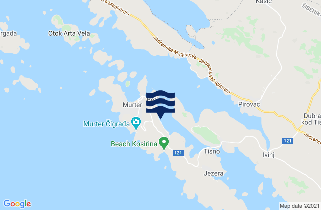 Karte der Gezeiten Murter-Kornati, Croatia